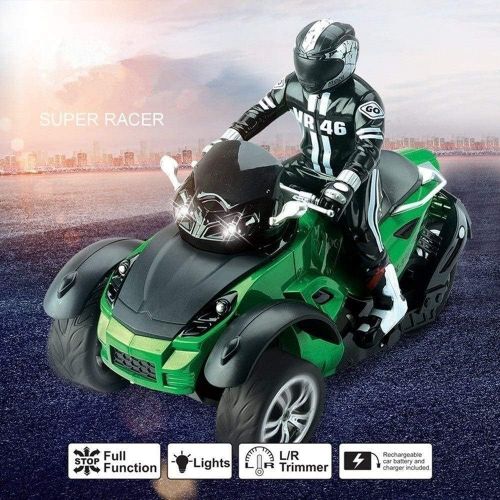  UimimiU 1/10 2.4G 3-Wheeled ATV Remote Control Car High-Speed Racing Toy Ready-to-Run Motorcycle Tricycle Off-Road Vehicle Children Adult Gift Metal Toddlers Metal Racing (Size : 3