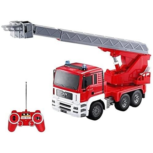  UimimiU 01.20 RC Electric Fire Truck Child Technique Vehicle Model Simulation Ladder Telescopic Fire Car 2.4GHz Light and Sound Fire Department Vehicle Non Toxic Firefighter Action