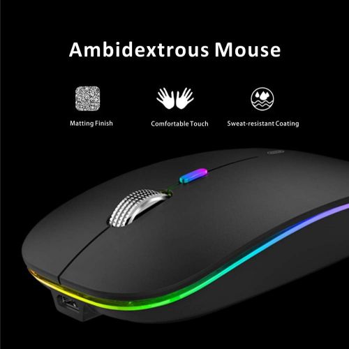  [아마존베스트]LED Wireless Mouse, Uiosmuph G12 Slim Rechargeable Wireless Silent Mouse, 2.4G Portable USB Optical Wireless Computer Mice with USB Receiver and Type C Adapter (Matte Black)