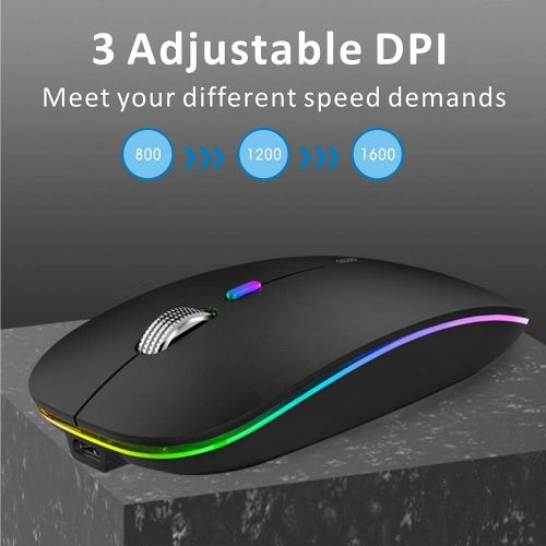  [아마존베스트]LED Wireless Mouse, Uiosmuph G12 Slim Rechargeable Wireless Silent Mouse, 2.4G Portable USB Optical Wireless Computer Mice with USB Receiver and Type C Adapter (Matte Black)