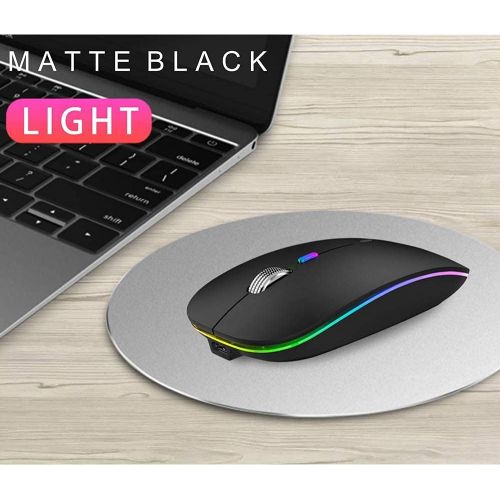  [아마존베스트]LED Wireless Mouse, Uiosmuph G12 Slim Rechargeable Wireless Silent Mouse, 2.4G Portable USB Optical Wireless Computer Mice with USB Receiver and Type C Adapter (Matte Black)