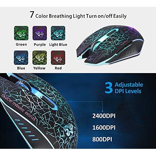  [아마존베스트]ExtraFind M2 Wireless Rechargeable Gaming Mouse Optical Silent Mice with Nano Receiver 6 Buttons for Mac Notebook Desktop Laptop