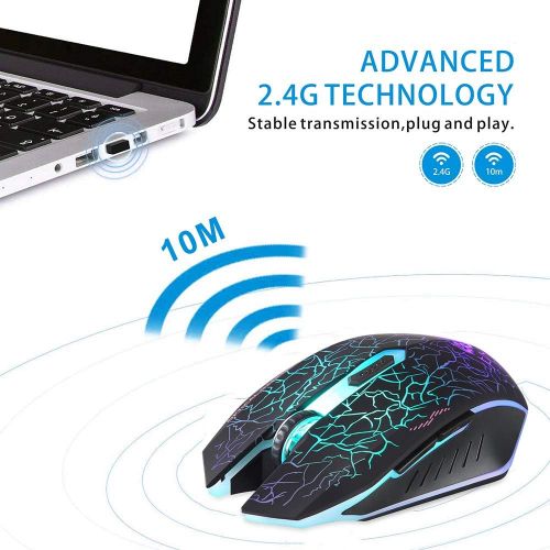  [아마존베스트]ExtraFind M2 Wireless Rechargeable Gaming Mouse Optical Silent Mice with Nano Receiver 6 Buttons for Mac Notebook Desktop Laptop