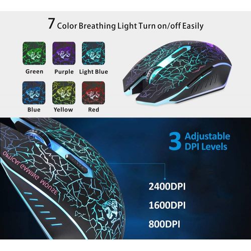  [아마존베스트]ExtraFind M2 Wireless Rechargeable Gaming Mouse Optical Silent Mice with Nano Receiver 6 Buttons for Mac Notebook Desktop Laptop