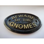 /UkFairyGarden Beware of the Gnomes Wall Plaque With Gold Raised Lettering - 5 x 3.5 Made From Solid Resin