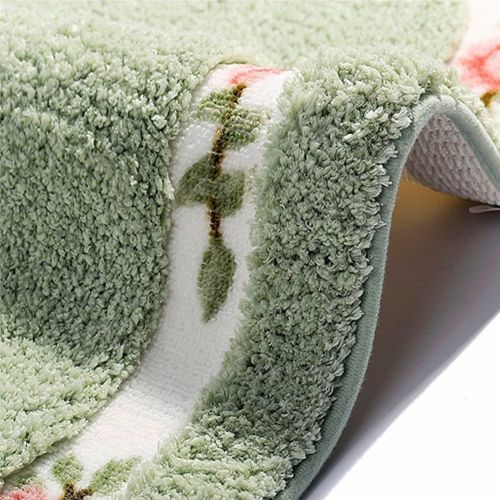  Ukeler Set of 2 Rose Floral Non-Slip Kitchen Mat Long Anti-Fatigue Washable Floor Rugs for Kitchen/Bathroom/Laundry Room, 17.7x29.5+17.7x47.3, Green Kitchen Rug Set