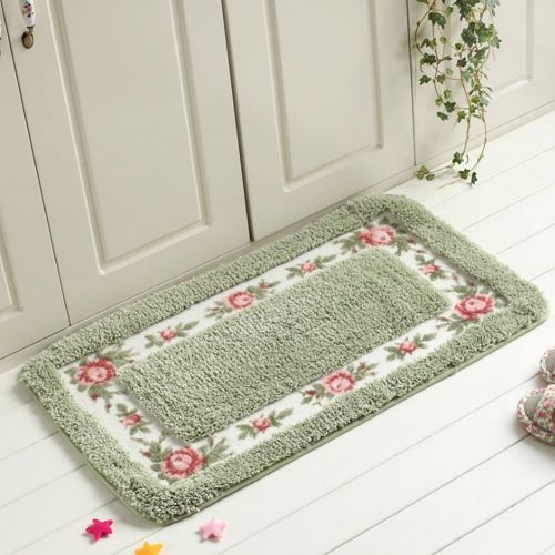  Ukeler Set of 2 Rose Floral Non-Slip Kitchen Mat Long Anti-Fatigue Washable Floor Rugs for Kitchen/Bathroom/Laundry Room, 17.7x29.5+17.7x47.3, Green Kitchen Rug Set