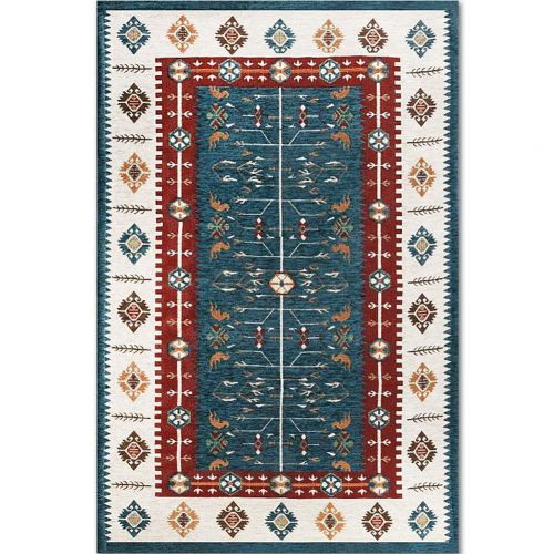  Ukeler Kitchen Rug Set Bohemian Jacquard Non-Slip Kitchen Mat and Rug Decorative Comfortable Runner Rug Set for Kitchen and Bathroom, Machine Washable (19.6×31.5 + 17.7×47.2, Blue)