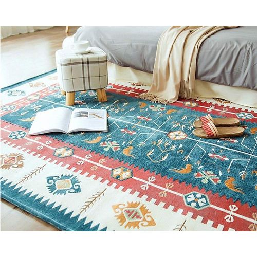  Ukeler Kitchen Rug Set Bohemian Jacquard Non-Slip Kitchen Mat and Rug Decorative Comfortable Runner Rug Set for Kitchen and Bathroom, Machine Washable (19.6×31.5 + 17.7×47.2, Blue)