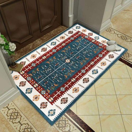  Ukeler Kitchen Rug Set Bohemian Jacquard Non-Slip Kitchen Mat and Rug Decorative Comfortable Runner Rug Set for Kitchen and Bathroom, Machine Washable (19.6×31.5 + 17.7×47.2, Blue)