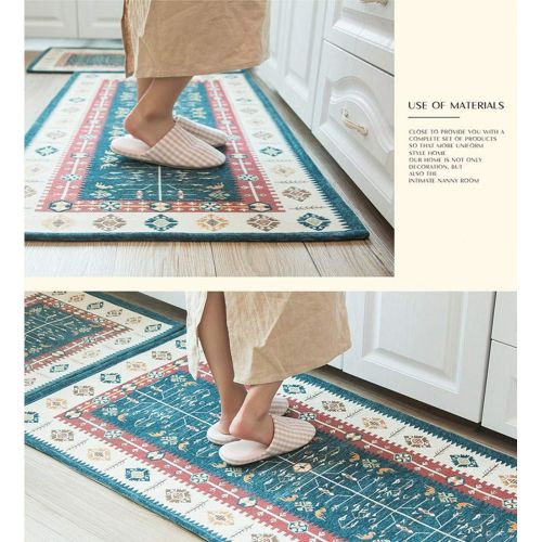  Ukeler Kitchen Rug Set Bohemian Jacquard Non-Slip Kitchen Mat and Rug Decorative Comfortable Runner Rug Set for Kitchen and Bathroom, Machine Washable (19.6×31.5 + 17.7×47.2, Blue)