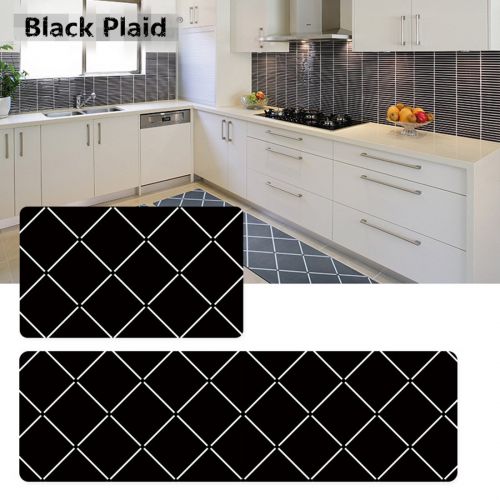  Ukeler Non-Slip Anti-Fatigue Comfort Mat, 2 Piece Soft Waterproof and Oil-proof Kitchen Rug Set, Creative Rubber Backing Doormat Runner Rug Set, 17.7x29.5+17.7x59, Black Plaid