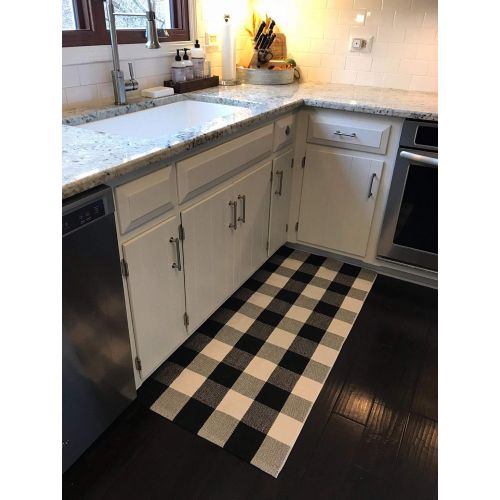  Ukeler Buffalo Plaid Rug-Machine Washable Black and White Checkered Plaid Rug Hand-Woven Buffalo Checkered Kitchen Rugs 24x51