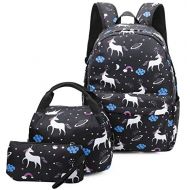 Ulgoo Unicorn Girls School Bags Kids Bookbags Teens Bookbag Set Kids Laptop Backpack Lunch Box Purse (8847 Black)