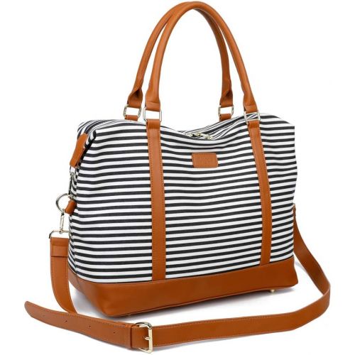  [아마존 핫딜] [아마존핫딜]Ulgoo Women Travel Tote Bag Carry On Shoulder Bag Overnight Weekender Duffel in Trolley Handle (Black & White Stripe)