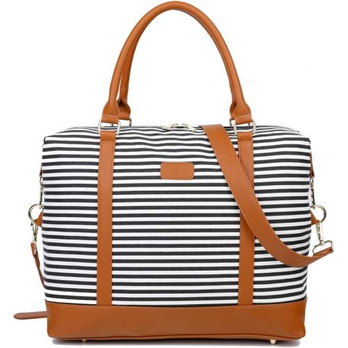  [아마존 핫딜] [아마존핫딜]Ulgoo Women Travel Tote Bag Carry On Shoulder Bag Overnight Weekender Duffel in Trolley Handle (Black & White Stripe)