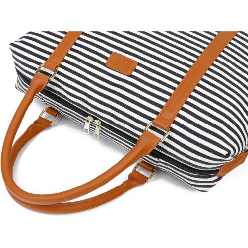  [아마존 핫딜] [아마존핫딜]Ulgoo Women Travel Tote Bag Carry On Shoulder Bag Overnight Weekender Duffel in Trolley Handle (Black & White Stripe)