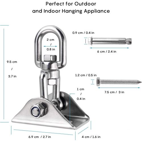  Ulikey Professionell 500KG Kapazitat 360° Drehen Deckenhaken Schaukel, Abnehmbar, Schaukelhaken aus Edelstahl, mit 4 Schraube fuer Beton Holz Hangematte Stuhl Sandsack, Sling Traine
