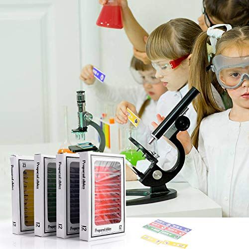  [아마존베스트]Ulikey Pack of 48 Prepared Slides, 4 Colours, Organic Sample Animals, Insects, Plants, Flowers, Samples, Stereo Microscopes, Slides, Scientific Training for Children