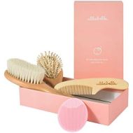 [아마존베스트]Ullabelle 4 Piece Wooden Baby Hair Brush and Comb Set for Newborns & Toddlers in Chic Gift Box - Ultra...