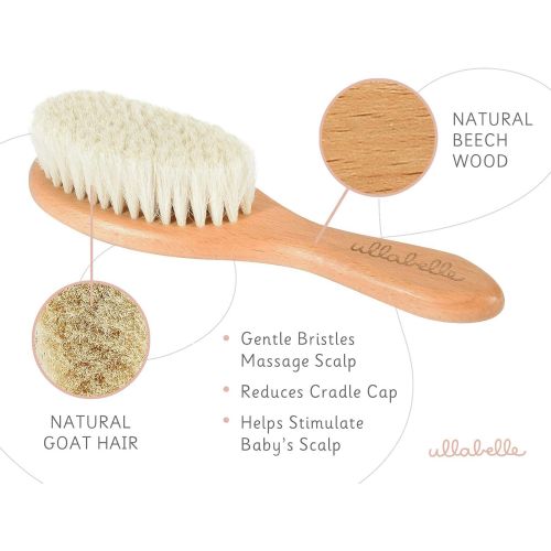  [아마존베스트]Ullabelle 4 Piece Wooden Baby Hair Brush and Comb Set for Newborns & Toddlers in Chic Gift Box - Ultra...