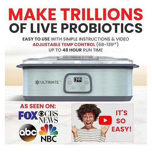  Ultimate Probiotic Yogurt Maker - Make Trillions of Live Probiotics with Adjustable Temperature & Time Control - Get Better Gut Health - LIFETIME WARRANTY - Perfect Kitchen Gifts for Women & Men