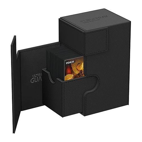  Ultimate Guard Flip 'n' Tray 80+, Deck Case for 80 Double-Sleeved TCG Cards + Dice Tray, Black, Independent Magnetic Closure & Microfiber Inner Lining