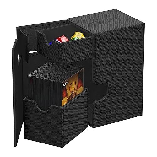  Ultimate Guard Flip 'n' Tray 80+, Deck Case for 80 Double-Sleeved TCG Cards + Dice Tray, Black, Independent Magnetic Closure & Microfiber Inner Lining