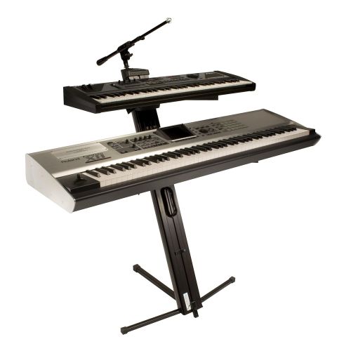  Ultimate Support AX-48 Pro Plus Two-tier Portable Column Keyboard Stand (Black), Boom Attachment, Ulti-Boom Pro-TB, and Tote
