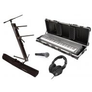 Ultimate Support AX-48 Pro Plus Two-tier Portable Column Keyboard Stand Bundle with SKB ATA 88 Note Slimline Keyboard Case, Pure Resonance Headphone & Microphone - Keyboard Accesso