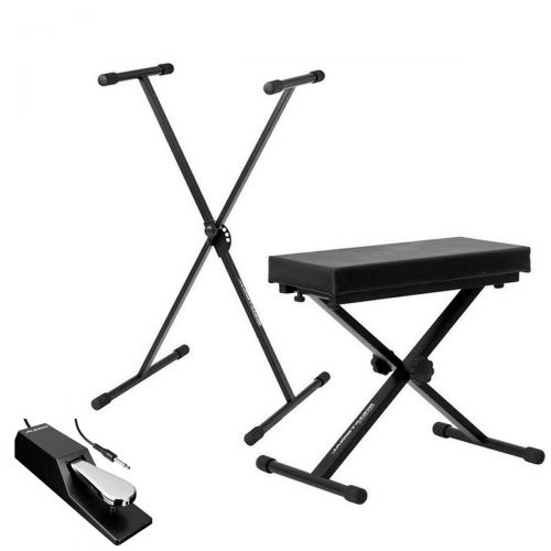  Ultimate Support JSXS300 Single Brace X-Style Keyboard Stand + Medium Keyboard Bench + Alesis ASP-2 Universal Piano-Style Sustain Pedal