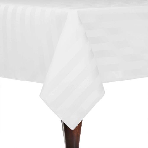  Ultimate Textile -10 Pack- Satin-Stripe 60 x 144-Inch Rectangular Tablecloth, White: Kitchen & Dining