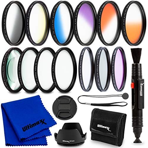  Ultimaxx 55MM Complete Lens Filter Accessory Kit for Lenses with 55MM Filter Size: 6PC Gradual Color Filter Set + UV CPL FLD Filter Set + Macro Close Up Set (+1 +2 +4 +10)