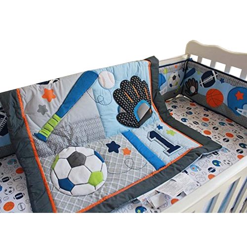  Ultra F.C.L 8 Pieces Baby Boy Sport Crib Bedding Set (Blue): (1)quilt,(4)bumper pads,(1) fitted sheet,(1) dust ruffle(skirt),(1) fleece blanket