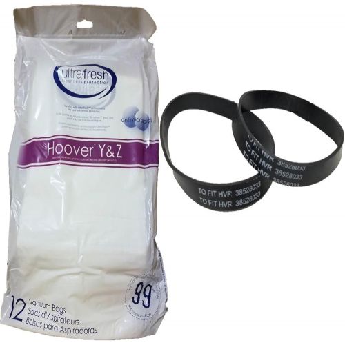  Ultra Fresh Replacement 12 PK for Hoover Y Micro Filtration Bags + 2 belts (Style 160) Part# 38528-033 belts, Also fits Hoover Z Bags; for Models 4010100Y 902481001 AH10165 9024190