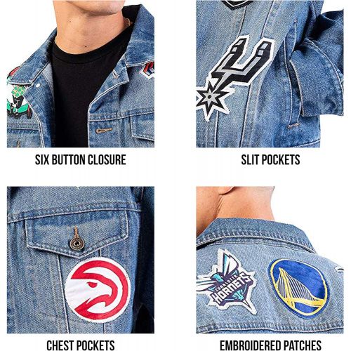  Ultra Game NBA Mens Distressed Multi-Team Denim Patch Jean Jacket