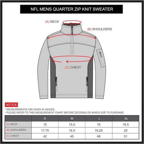  Ultra Game NFL Mens Quarter-Zip Fleece Pullover Sweatshirt with Zipper Pockets