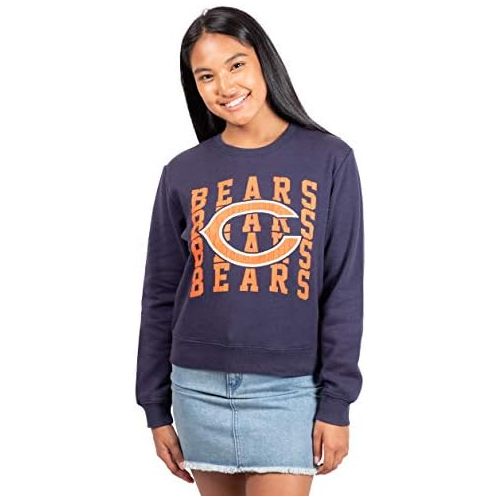  Ultra Game NFL Women’s Distressed Graphics Snow Fleece Crop Top Sweatshirt