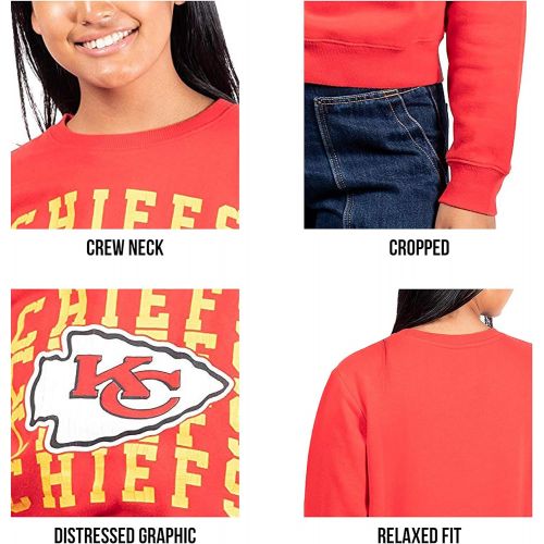  Ultra Game NFL Women’s Distressed Graphics Snow Fleece Crop Top Sweatshirt