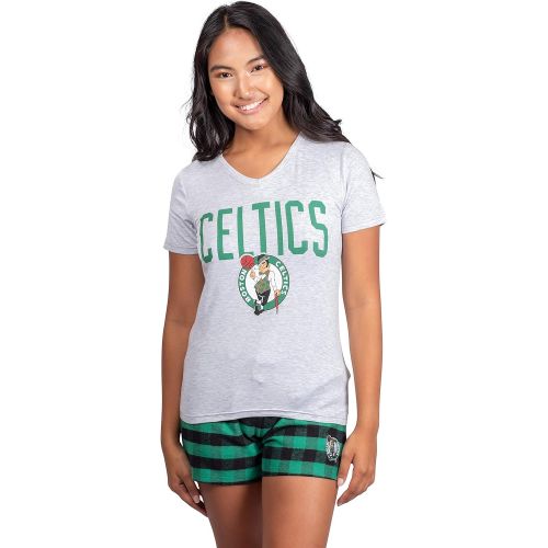  Ultra Game NBA Womens Sleepwear Soft Tee Shirt & Flannel Shorts Loungewear Pajama Set