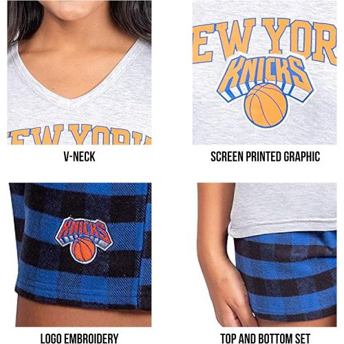  Ultra Game NBA Womens Sleepwear Soft Tee Shirt & Flannel Shorts Loungewear Pajama Set