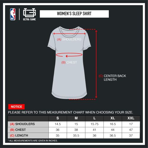  Ultra Game NBA Womens Super Soft Sleepwear Pajama Loungewear Tee Shirt Nightgown