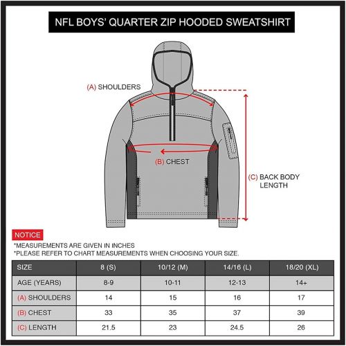  Ultra Game NFL Boys Extra Soft Fleece Quarter-Zip Pullover Hoodie Sweatshirt