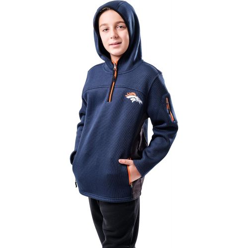  Ultra Game NFL Boys Extra Soft Fleece Quarter-Zip Pullover Hoodie Sweatshirt
