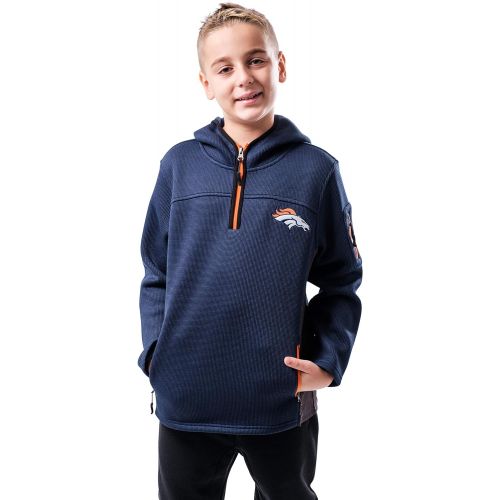  Ultra Game NFL Boys Extra Soft Fleece Quarter-Zip Pullover Hoodie Sweatshirt