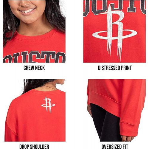  Ultra Game NBA Womens Extra Soft Fleece Distressed Oversized Pullover Sweatshirt