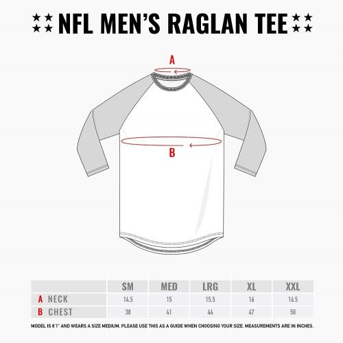  Ultra Game NFL Mens T Raglan Baseball 3/4 Long Sleeve Tee Shirt