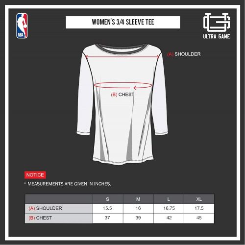  Ultra Game NBA Womens T-Shirt Raglan Baseball 3/4 Long Sleeve Tee Shirt