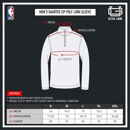  Ultra Game NBA Mens Quarter Zip Long Sleeve Pullover T-Shirt