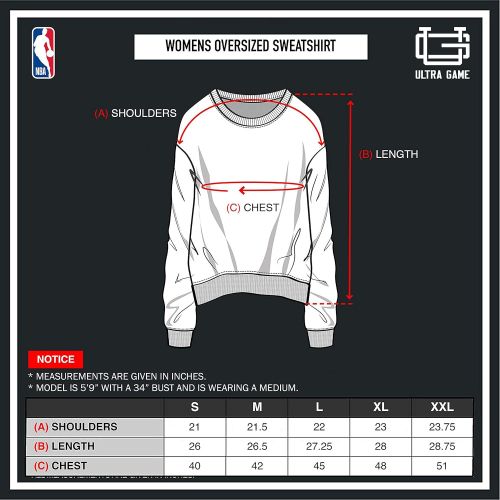  Ultra Game NBA Womens Extra Soft Fleece Distressed Oversized Pullover Sweatshirt